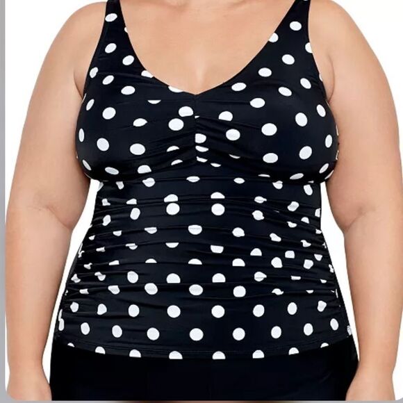 Swim Solutions Womens Plus Size 18W Tummy Control Polka Dot Tankini Top $84 New - Picture 6 of 10